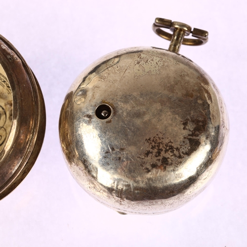 1032 - An early 19th century silver pair-cased open-face key-wind Verge pocket watch, Thomas Crook of Londo... 