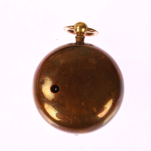 1036 - An 18th century brass open-face key-wind verge pocket watch, by Francis Pile of Honiton, white ename... 