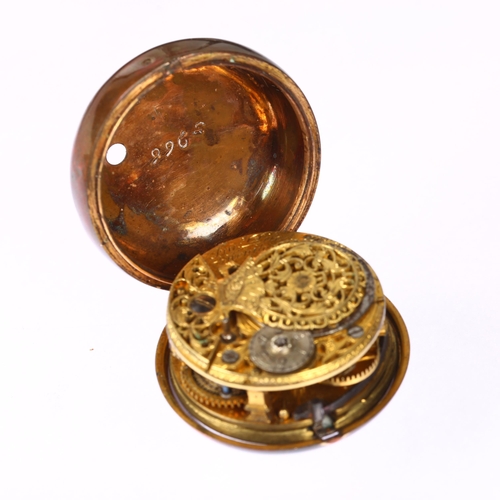 1036 - An 18th century brass open-face key-wind verge pocket watch, by Francis Pile of Honiton, white ename... 