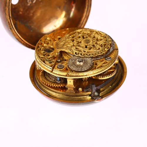 1036 - An 18th century brass open-face key-wind verge pocket watch, by Francis Pile of Honiton, white ename... 