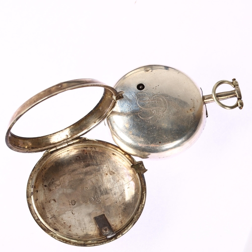 1037 - An early 19th century silver pair-cased open-face key-wind verge pocket watch, by James Hopewell of ... 