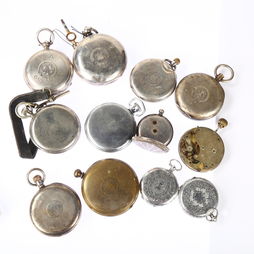 1039 - A quantity of pocket watches, including silver Waltham, silver fob watches etc