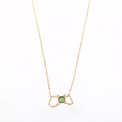 1127 - An Edwardian 9ct rose gold green tourmaline lavaliere necklace, bezel set with round-cut tourmaline ... 