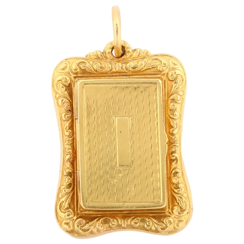 1134 - An Antique gold vinaigrette pendant, unmarked high carat gold settings with engine turned lid and ba... 