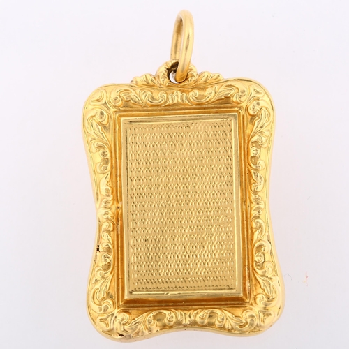 1134 - An Antique gold vinaigrette pendant, unmarked high carat gold settings with engine turned lid and ba... 