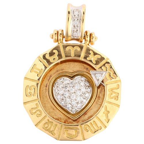 1138 - GEMAYEL - a Lebanese 18ct gold diamond zodiac pendant, with modern round brilliant-cut diamond heart... 