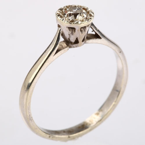 1146 - A mid-20th century 0.25ct solitaire diamond ring, unmarked white metal settings with illusion design... 