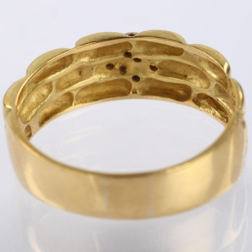 1148 - A mid-20th century 18ct gold diamond band ring, gatelink design shoulders set with modern round bril... 