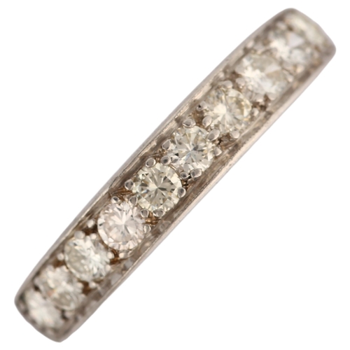 1152 - A platinum ten stone diamond half eternity ring, pave set with modern round brilliant-cut diamonds, ... 