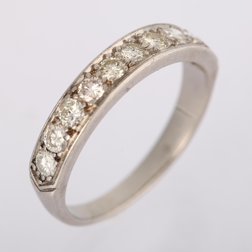 1152 - A platinum ten stone diamond half eternity ring, pave set with modern round brilliant-cut diamonds, ... 