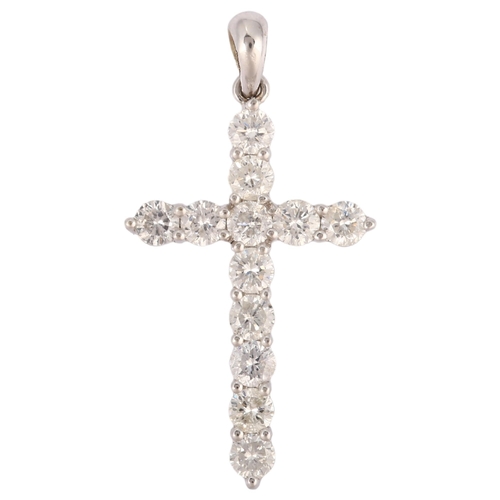 1155 - A modern 18ct white gold diamond cross pendant, prong set with modern round brilliant-cut diamonds, ... 