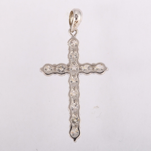 1155 - A modern 18ct white gold diamond cross pendant, prong set with modern round brilliant-cut diamonds, ... 