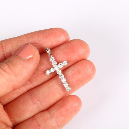 1155 - A modern 18ct white gold diamond cross pendant, prong set with modern round brilliant-cut diamonds, ... 