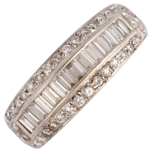 1159 - A modern 18ct white gold diamond half eternity band ring, channel set with baguette and modern round... 