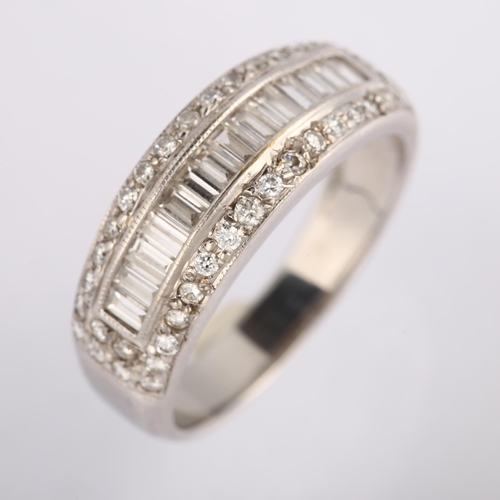 1159 - A modern 18ct white gold diamond half eternity band ring, channel set with baguette and modern round... 