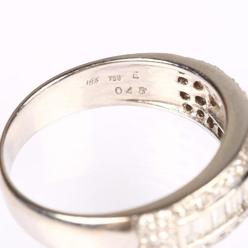 1159 - A modern 18ct white gold diamond half eternity band ring, channel set with baguette and modern round... 