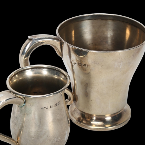 1529 - 2 silver mugs, including tapered half pint example, 9cm, 6.4oz total (2)