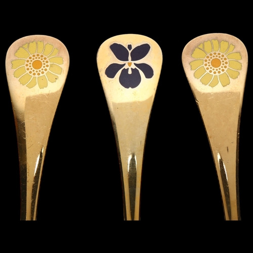 1532 - GEORG JENSEN - 3 Danish sterling silver-gilt commemorative spoons, comprising 2 x 1973, and 1 x 1977... 