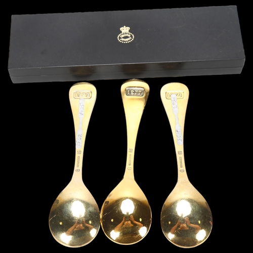 1532 - GEORG JENSEN - 3 Danish sterling silver-gilt commemorative spoons, comprising 2 x 1973, and 1 x 1977... 