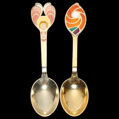 1533 - ANTON MICHELSEN - 2 Danish sterling silver-gilt commemorative spoons, comprising 1971, and 1972, 16c... 