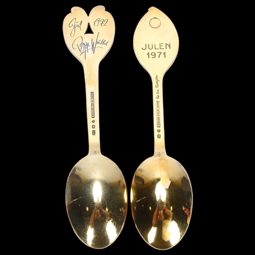 1533 - ANTON MICHELSEN - 2 Danish sterling silver-gilt commemorative spoons, comprising 1971, and 1972, 16c... 