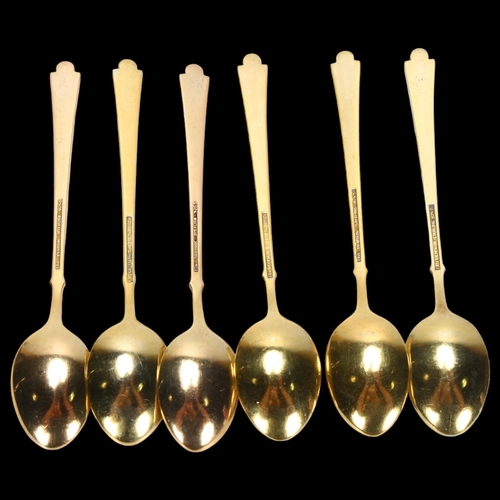 1542 - EGON LAURIDSEN - a set of 6 Danish vermeil sterling silver and white enamel coffee spoons, 9.5cm