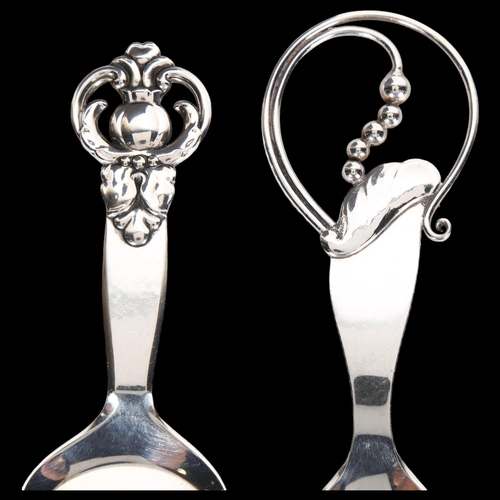 1545 - 3 Danish Art Nouveau silver spoons, with openwork floral terminals, largest 15.5cm, 3.3oz total (3)