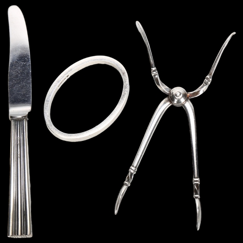 1548 - Various Danish silver, including sugar tongs, napkin ring and butter knife (3)