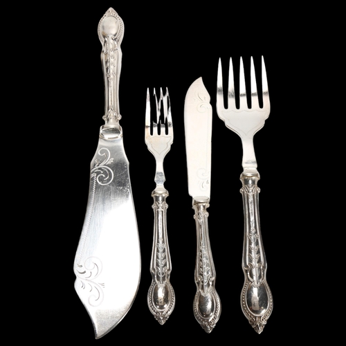 1552 - A cased set of George V silver-handled fish cutlery for 6 people, C H Beatson, Sheffield 1929, knife... 