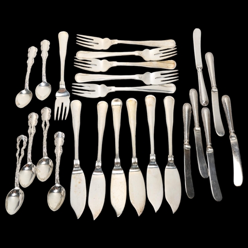 1555 - Various Continental silver flatware, comprising Danish silver fish cutlery for 6 people (15.1oz), se... 