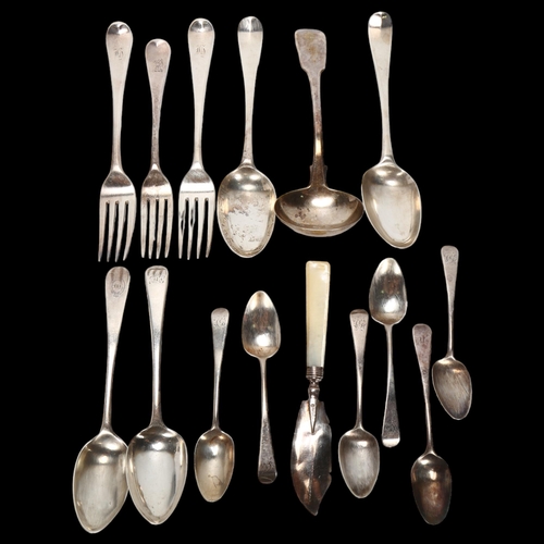 1556 - Various silver flatware, including Georgian and Victorian, 16.5oz weighable