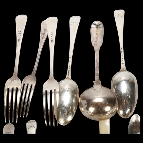 1556 - Various silver flatware, including Georgian and Victorian, 16.5oz weighable