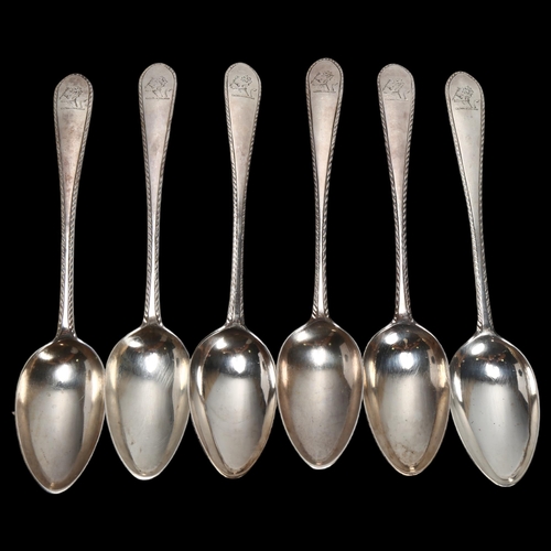 1557 - A set of 6 George III Irish silver feather edge pattern dessert spoons, John Power, Dublin 1779, eng... 