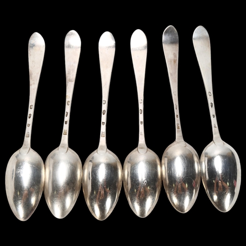 1557 - A set of 6 George III Irish silver feather edge pattern dessert spoons, John Power, Dublin 1779, eng... 