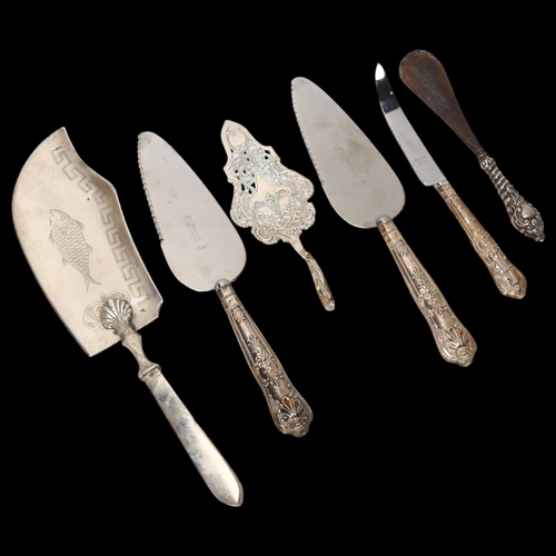 1562 - Various silver flatware, including Continental fish serving slice, German pierced slice etc