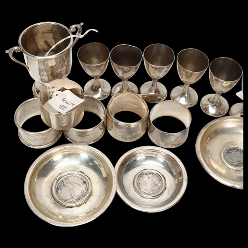 1563 - Various silver, including set of drinking tots, napkin ring etc, 14oz weighable