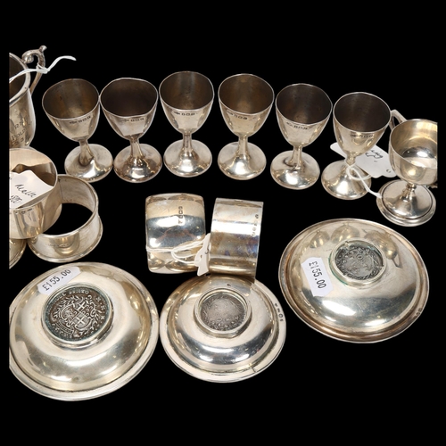 1563 - Various silver, including set of drinking tots, napkin ring etc, 14oz weighable