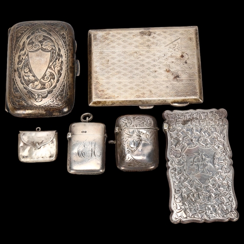 1574 - Various silver, including cigarette case, visiting card case, Vesta etc, 6.9oz total