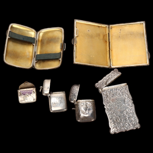 1574 - Various silver, including cigarette case, visiting card case, Vesta etc, 6.9oz total