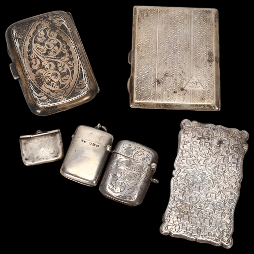 1574 - Various silver, including cigarette case, visiting card case, Vesta etc, 6.9oz total