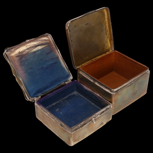 1577 - 2 early 20th century square silver cigarette boxes, width 9.5cm, 17.9oz gross (2)