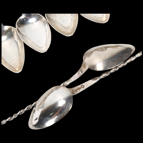 1583 - A set of 12 Continental silver teaspoons, with spiral handles, 12.5cm, 2.2oz