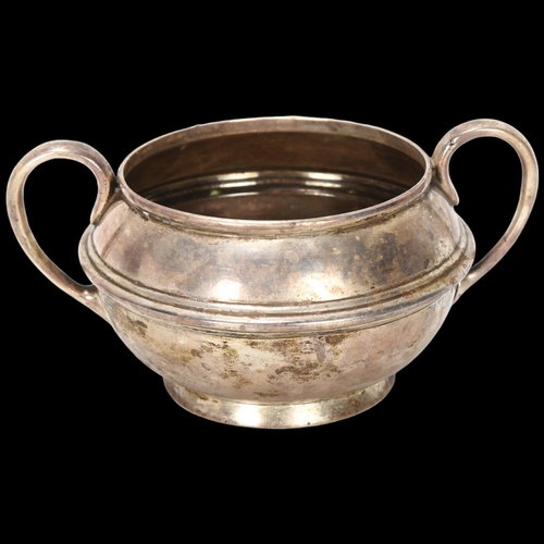 1588 - A George V silver 2-handled sugar bowl, S W Smith & Co, indistinct Birmingham date, globular form wi... 