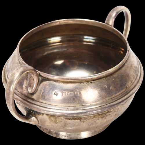 1588 - A George V silver 2-handled sugar bowl, S W Smith & Co, indistinct Birmingham date, globular form wi... 