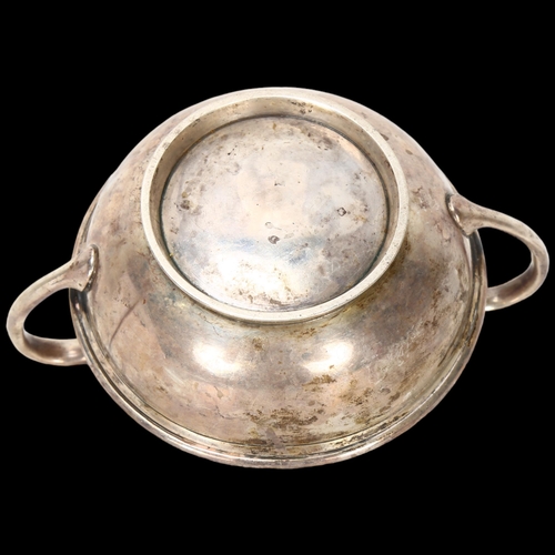 1588 - A George V silver 2-handled sugar bowl, S W Smith & Co, indistinct Birmingham date, globular form wi... 