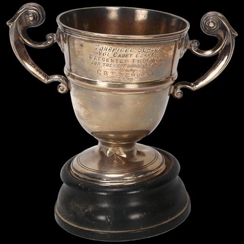 1593 - A Victorian silver 2-handled pedestal trophy cup, George Nathan & Ridley Hayes, Chester 1896, with o... 