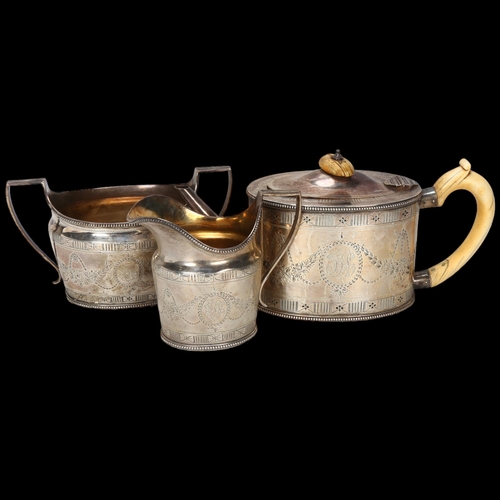 1596 - A Victorian silver 3-piece tea set, George Fox, London 1882, comprising teapot, 2-handled sugar bowl... 