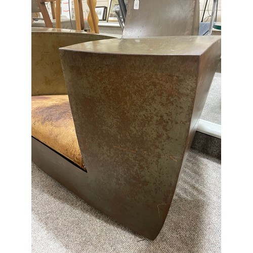 14 - Jonathan Singleton, a 1980s brutalist Easy Number One patinated welded steel Art Deco style lounge c... 