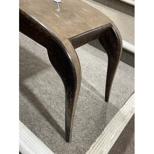 83 - R & Y Augusti, France, a palmwood and shagreen bench in the Art Deco manner with maker’s metal plaqu... 