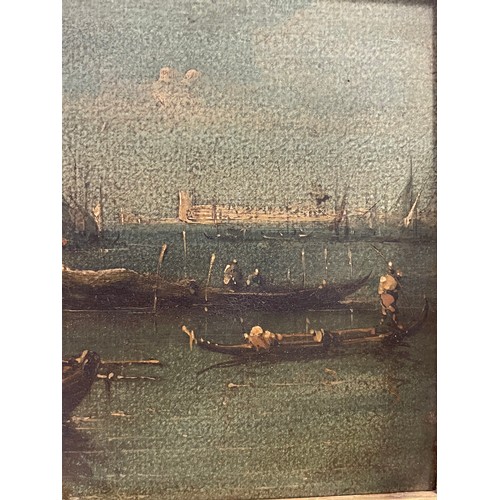 419 - A busy scene with gondolas in Venice, 18th/19th century oil on canvas, unsigned, 16cm x 29cm, framed